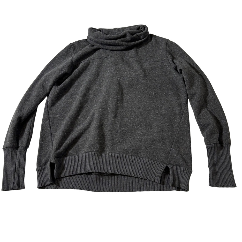 Alo Yoga Gray Cowl Neck Pullover Sweatshirt Thumbholes Pleated Back Large